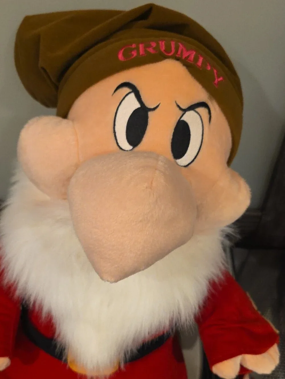 Disney Grumpy Plush with Red Hat and Brown Body